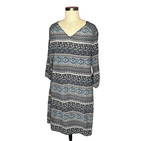 GARNET HILL Blue White Patterned Smock Detail Silk Dress Women's Size 12 Mini - Picture 1 of 8